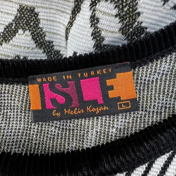 Isle by Melis Kozan Dress Women's Large White Black Knee Length Classic Cocktail - Picture 7 of 11